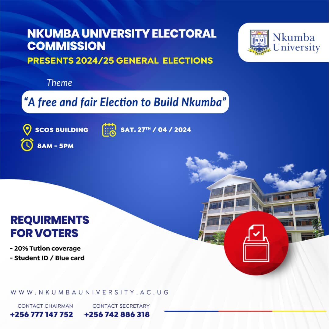 🗳️Nkumba University Guild Elections 2024 📅 Saturday, April 27th, 2024. The Elections have been organized by the Independent Student's Guild Electoral Commision under the theme: 'A Free and Fair Election to Build Nkumba.' What's at Stake? 1. Choosing leaders who will shape…