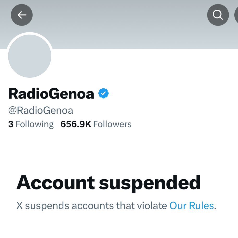 ¯\_(ツ)_/¯ Even verified hate speech does not protect you from being suspended, @RadioGenoa.