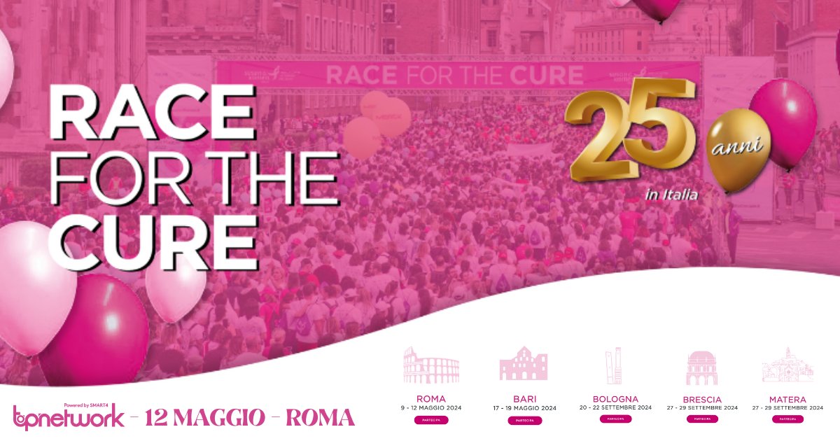 Ci vediamo alla #raceforthecure? 🚶‍♀️

TopNetwork sarà presente il 12 maggio a Roma.
Con il team aziendale parteciperemo alla camminata di 5 km per sostenere la lotta contro il #tumore al #seno e sensibilizzare l’opinione pubblica sull’importanza della #prevenzione.

@komenitalia