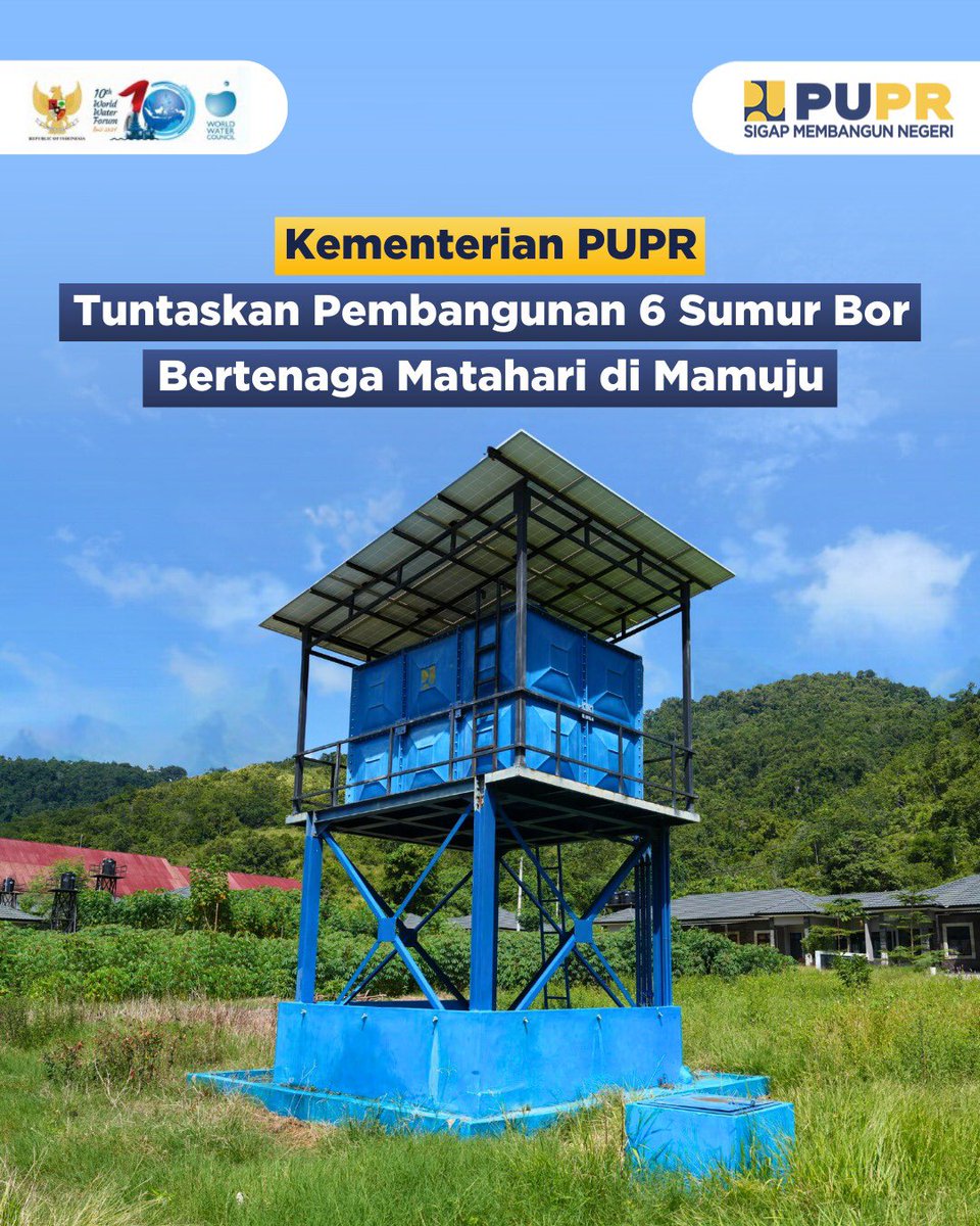 KemenPU's tweet photo. Kementerian PUPR menuntaskan pembangunan enam sumur bor di Kab. Mamuju dan Majene, Sulawesi Barat, guna memastikan keberlanjutan layanan penyediaan air bersih bagi warga yang terdampak bencana gempa bumi pada 2021 silam.
#SigapMembangunNegeri
#PUPRTanggap https://t.co/dTcVd6Qb2z