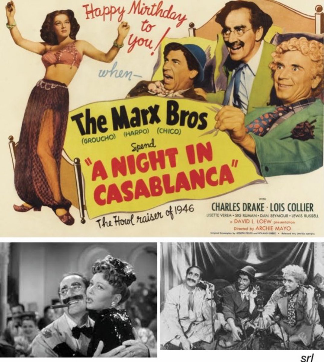 1:15pm TODAY on @TalkingPicsTV 👉joint #TVFilmOfTheDay The 1946 #MarxBrothers #Comedy film🎥 “A Night in Casablanca” directed by #ArchieMayo and written by #JosephFields & #RolandKibbee 🌟#GrouchoMarx #HarpoMarx #ChicoMarx #CharlesDrake #LoisCollier #SigRuman #LisetteVerea