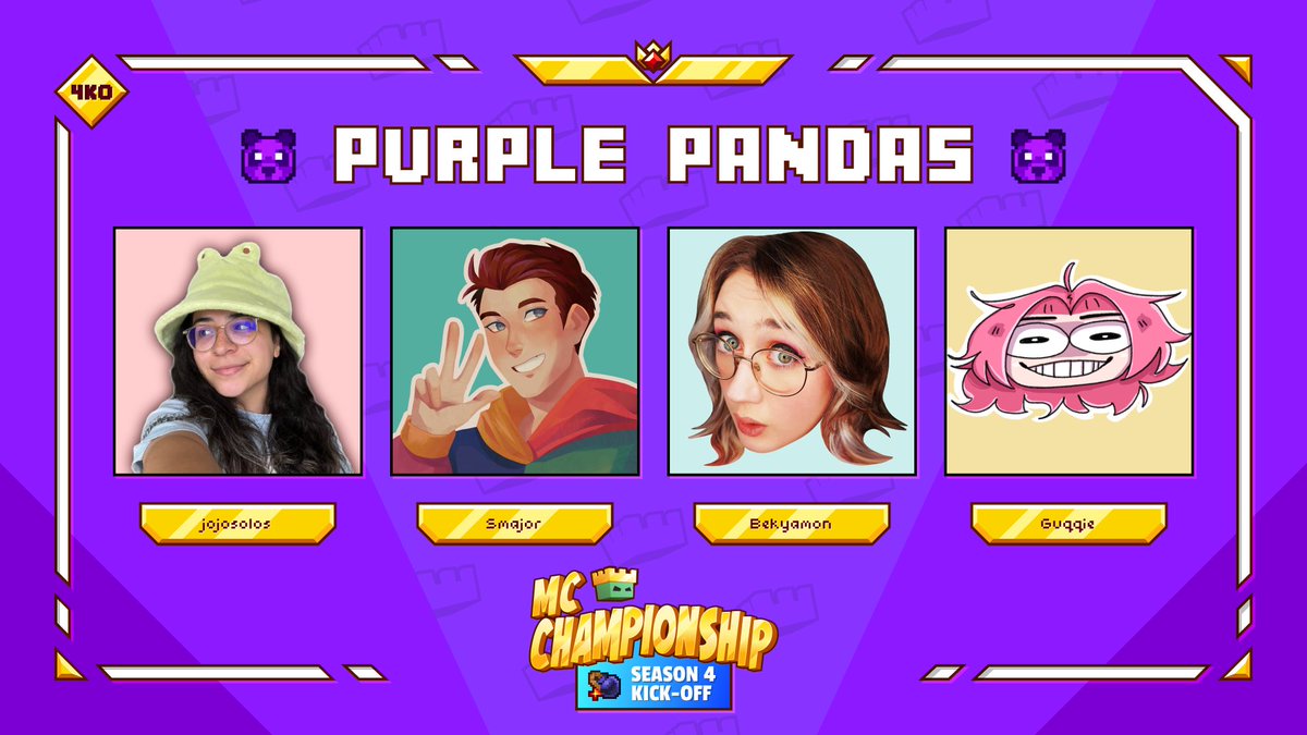 👑 Announcing team Purple Pandas!👑 @jojosolos @Smajor1995 @bekyamon @guqqie Watch them in MCC on Saturday 4th May at 8pm BST!