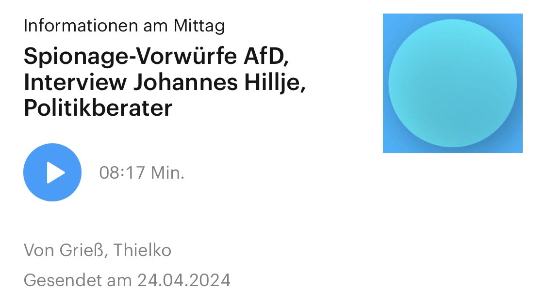 Nun fällt schon der zweite #AfD-Mythos in diesem Jahr in sich zusammen: Die AfD ist weder die “Stimme der schweigenden Mehrheit” (siehe Massenproteste) noch eine “patriotische Kraft” (siehe China- & Putin-Connection). Darüber sprach ich am Mittag mit @DLF: share.deutschlandradio.de/dlf-audiothek-…