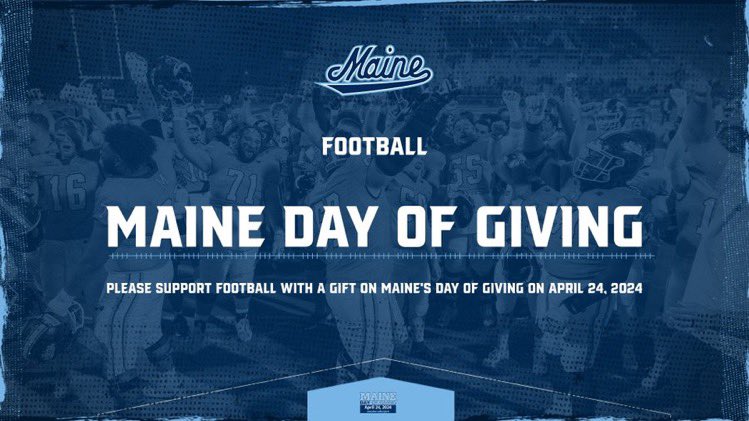 The Ⓜ️aine Day of Giving is here! The Black Bears thank you in advance for your generosity towards our program as all funds collected today will go directly towards supporting our student-athletes! Give: our.umaine.edu/football24 #BlackBearNation