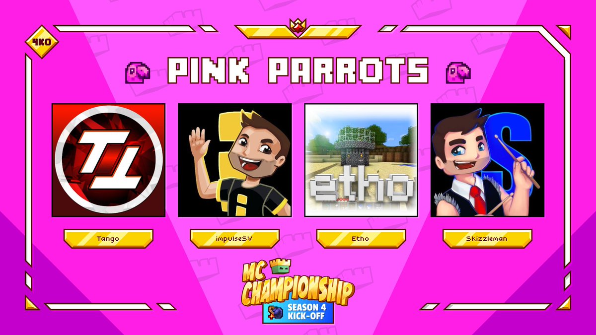 👑 Announcing team Pink Parrots! 👑 @TangoTekLP @impulseSV @EthoLP @theskizzleman Watch them in MCC on Saturday 4th May at 8pm BST!