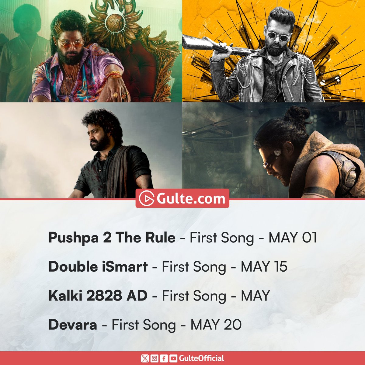 MAY - The Month Of FIRST SINGLES!

#Pushpa2TheRule #DoubleiSmart
#Kalki2828AD #Devara