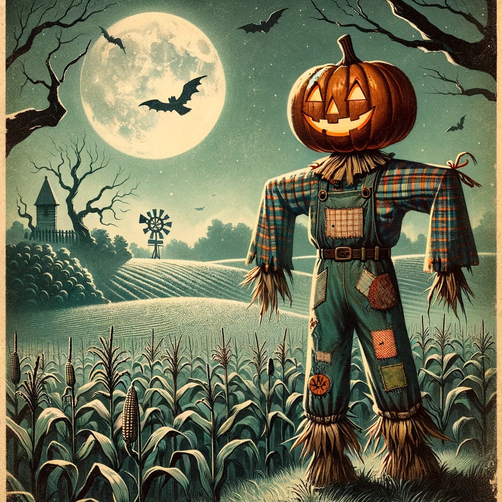 🎃190 Days Until Halloween🎃

In the heart of the countryside, under the watchful gaze of a luminous full moon, a sentinel of the harvest stands guard. A scarecrow, crowned with a grinning pumpkin, wears a patchwork of plaid and denim, timeless guardianship woven into its very