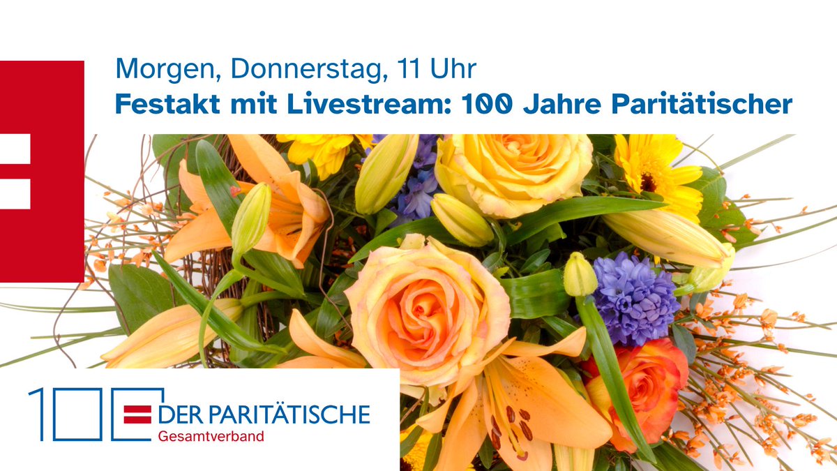 🎉 Der Countdown läuft: Morgen, Donnerstag, 11 Uhr, feiern wir das 100-jährige Jubiläum des Paritätischen Gesamtverbandes. Alle können dabei sein: Über unseren Livestream – auch in Gebärdensprache, Leichter Sprache und mit Schriftdolmetschung. 👉 der-paritaetische.de/jubilaeum