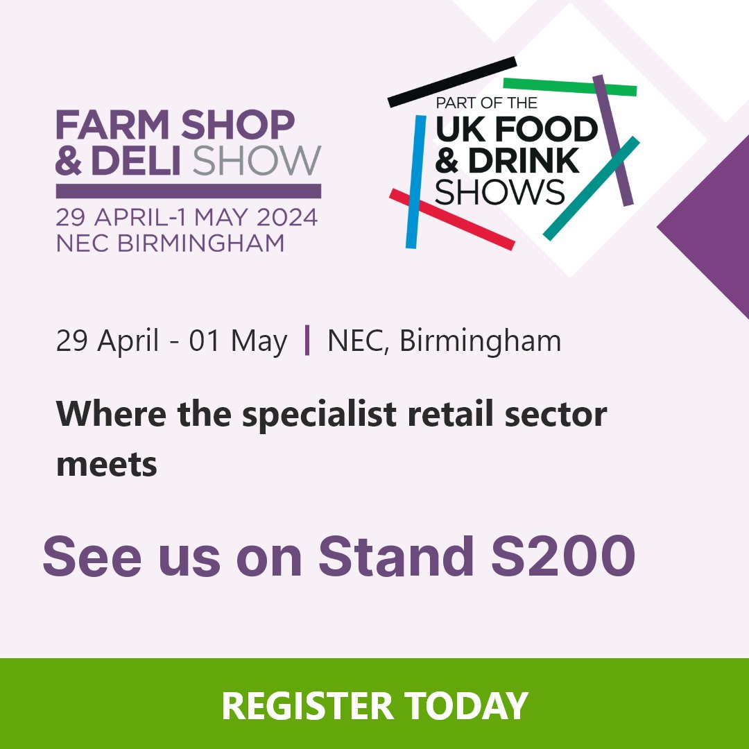 We will be at @FarmShop_Deli on Wednesday 1st May. Come and say hello. Tickets are free, just register here farm-shop-and-deli-show-2024.reg.buzz