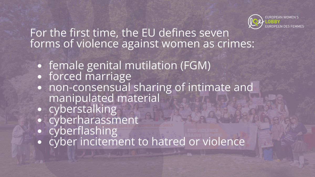 @Europarl_EN @FitzgeraldFrncs @EvinIncir @MEugeniaRPalop @sorayarr_ @MalinBjork_EU @linagalvezmunoz @DianaRibaGiner @RobertBiedron @Evelyn_Regner @etuc_ces This is a monumental achievement in our struggle for women's rights! ✊♀️ The Directive marks a crucial step towards ensuring the safety of women & girls in the EU, both offline & online. Read our analysis of the text 👇 🔗womenlobby.org/IWD2024 #EndVAWG #FeministEurope