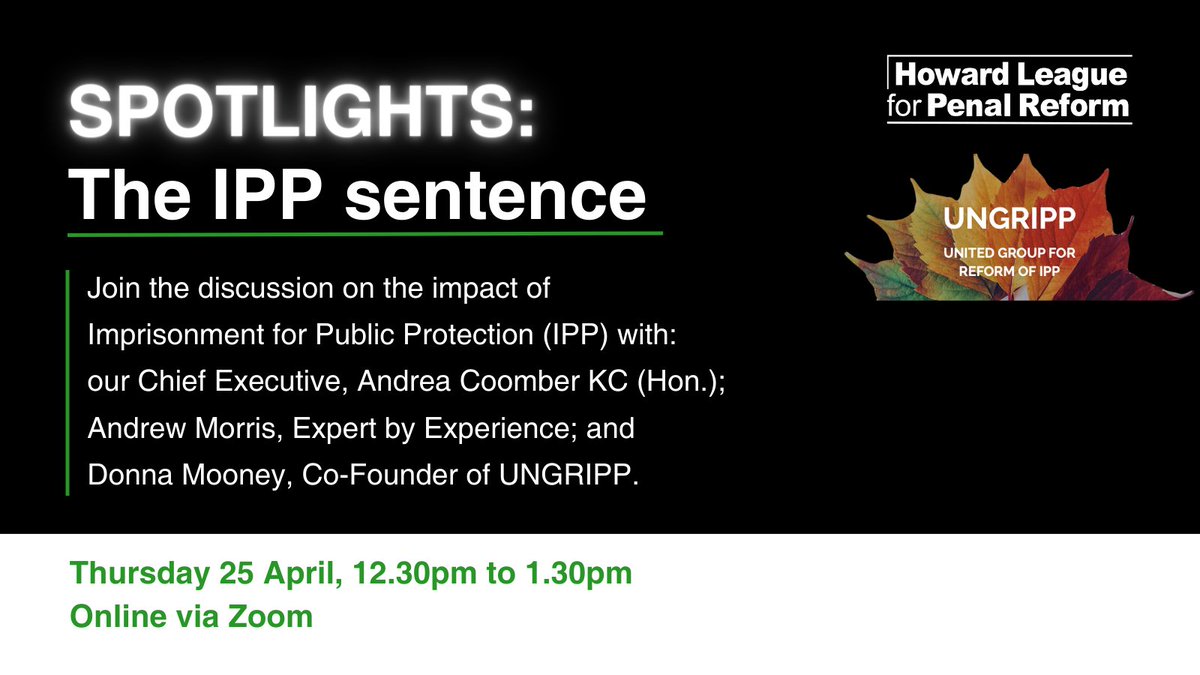 🚨 One day to go! Don't miss your chance to join us for our Spotlights event, focusing on the devastating impact of the IPP (Imprisonment for Public Protection) sentence. Book your place here: howardleague.org/events/spotlig… @UNGRIPP #IPP #IPPSentence