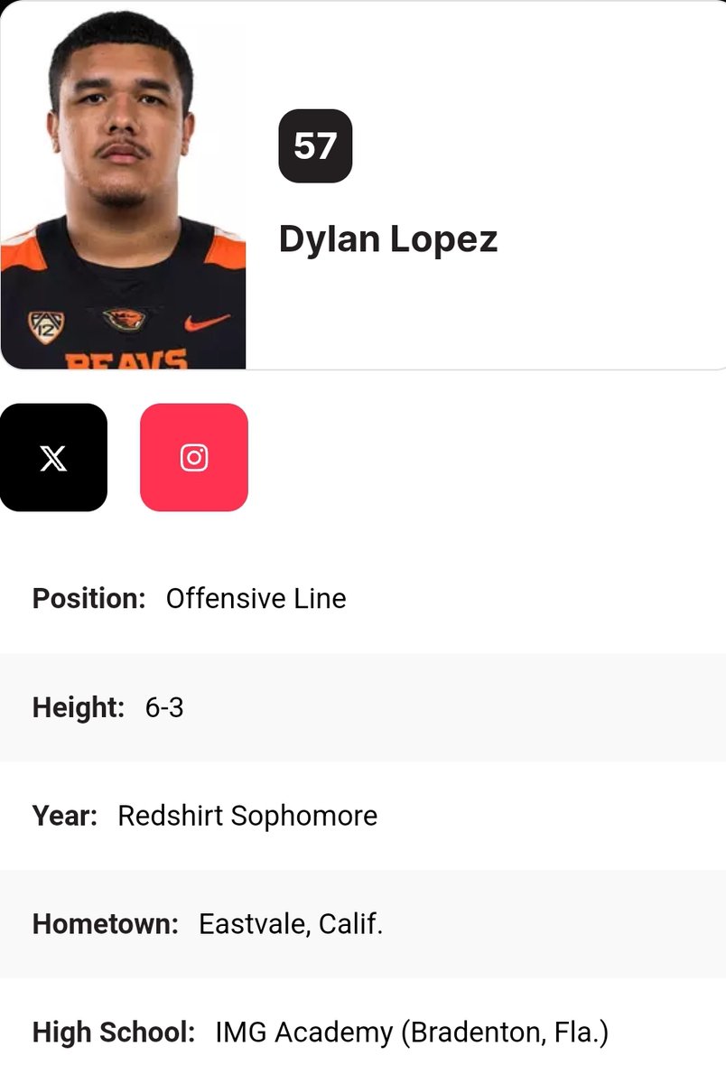 Oregon State OL Dylan Lopez entered the transfer portal @dy1lopez