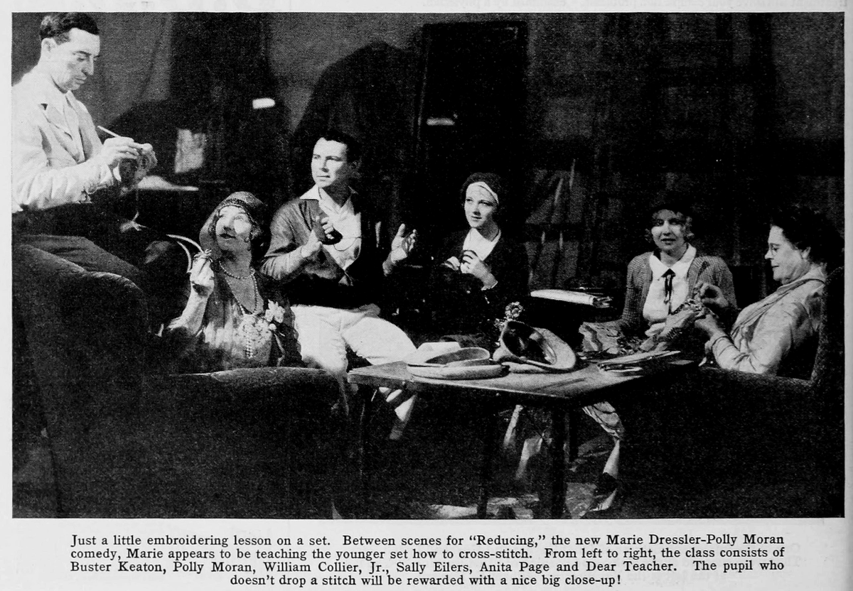 FriendlessGhoul's tweet photo. Just a little embroidering lesson on a set. Between scenes for "Reducing," the new Marie Dressler-Polly Moran comedy, Marie appears to be teaching the younger set how to cross-stitch.
#busterkeaton #anitapage #pollymoran #damfino #oldhollywood #sallyeilers #mariedressler https://t.co/AZEEH5Uslu