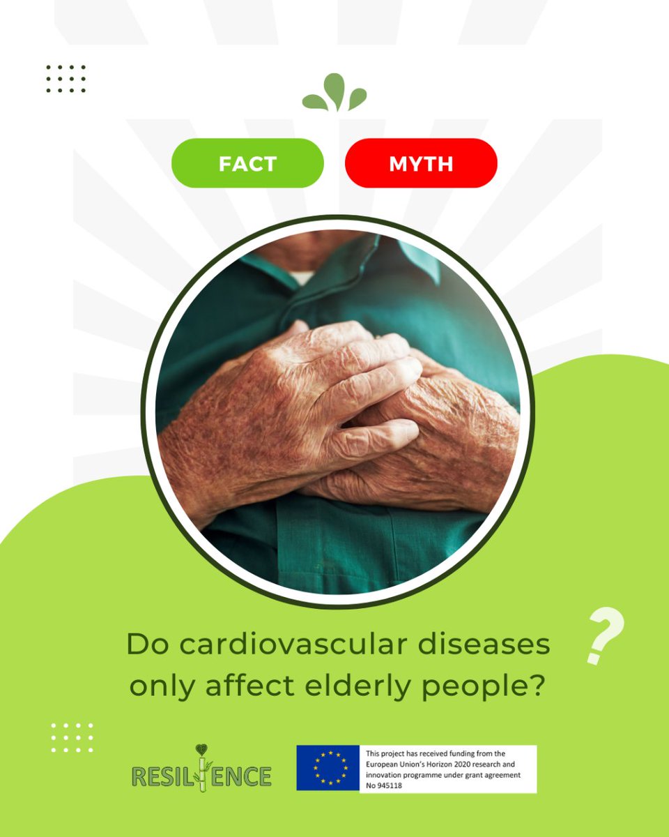 Do cardiovascular diseases only affect elderly people? This is a lie ❌. Despite the fact that advanced age is one of the risk factors for the development of cardiovascular conditions, cardiomyopathies and valvular pathologies can occur at any age. #RESILIENCEh2020 #HealthMyths