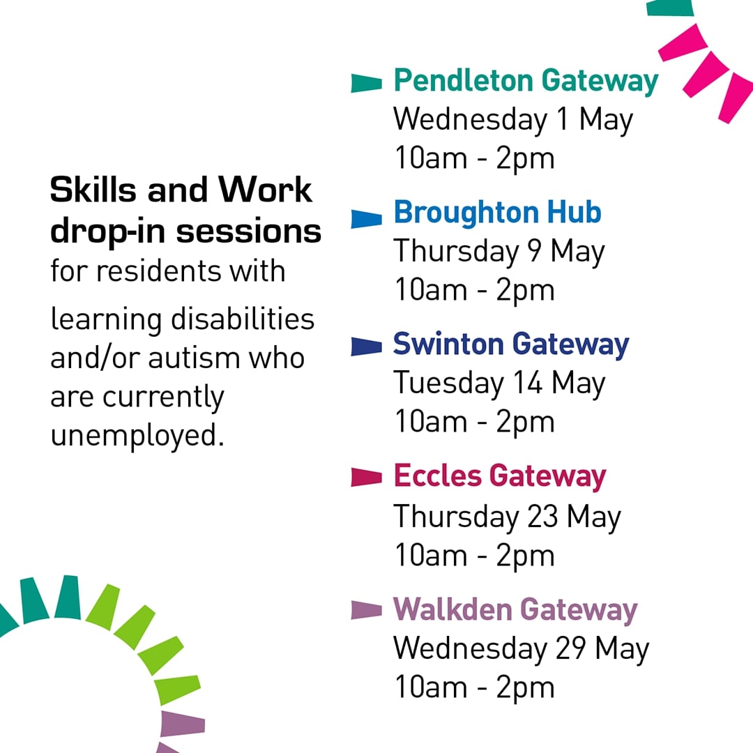 💼🔍 May Skills & Work Drop-in session dates! If you know someone who has learning disabilities or autism and is currently unemployed, encourage them to come along and explore career pathways, receive expert guidance and connect with our helpful team.