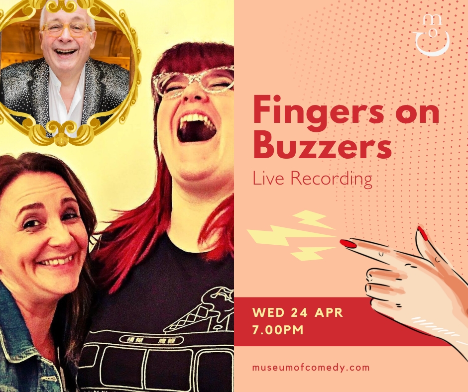 TONIGHT @onebiggins joins us on stage for @FingersBuzzers LIVE! Quiz lovers assemble at @museumofcomedy at 7pm! 🎟️🎟️🎟️ shorturl.at/qvJM2