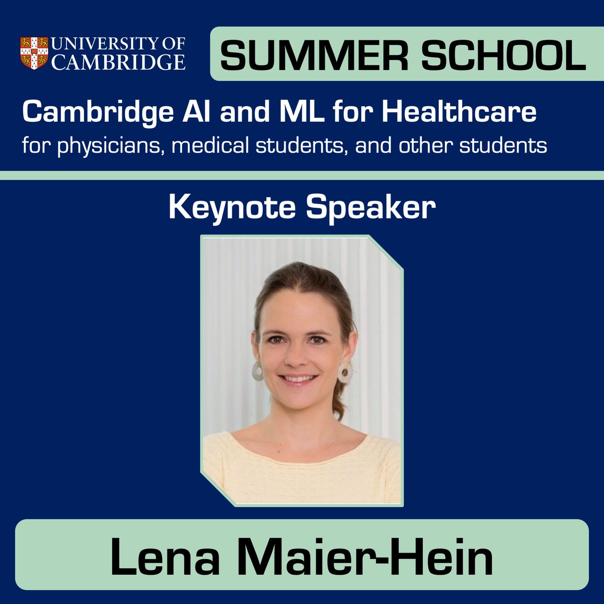 We are very excited to announce the next keynote speaker for our #SummerSchool for #AI in #Medicine! @lena_maierhein joins us from the @DKFZ to talk about Medical imaging AI in the wild - presenting novel solutions to roadblocks in image analysis. Join us: vanderschaar-lab.com/cambridge-ai-i…