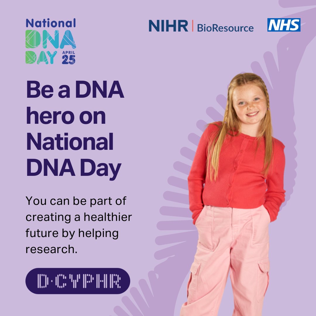 This #DNADay be a hero and unleash the power of your DNA to help pioneer new treatments for millions of children and the adults they will become🧬‍🔬 @NIHRBioResource

Help change the world, please re-share. 

Join today: bioresource.nihr.ac.uk/dcyphr/ #DCYPHR #NHS #NIHR