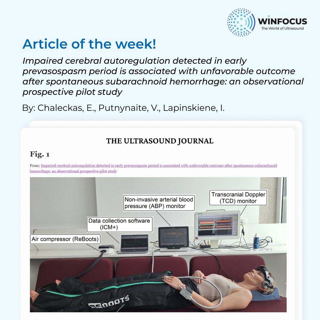 Article of the week: Impaired cerebral autoregulation detected in early prevasospasm period is associated with unfavorable outcome after spontaneous subarachnoid hemorrhage. | By: Chaleckas, E., Putnynaite, V., Lapinskiene, I. Link: theultrasoundjournal.springeropen.com/articles/10.11…
