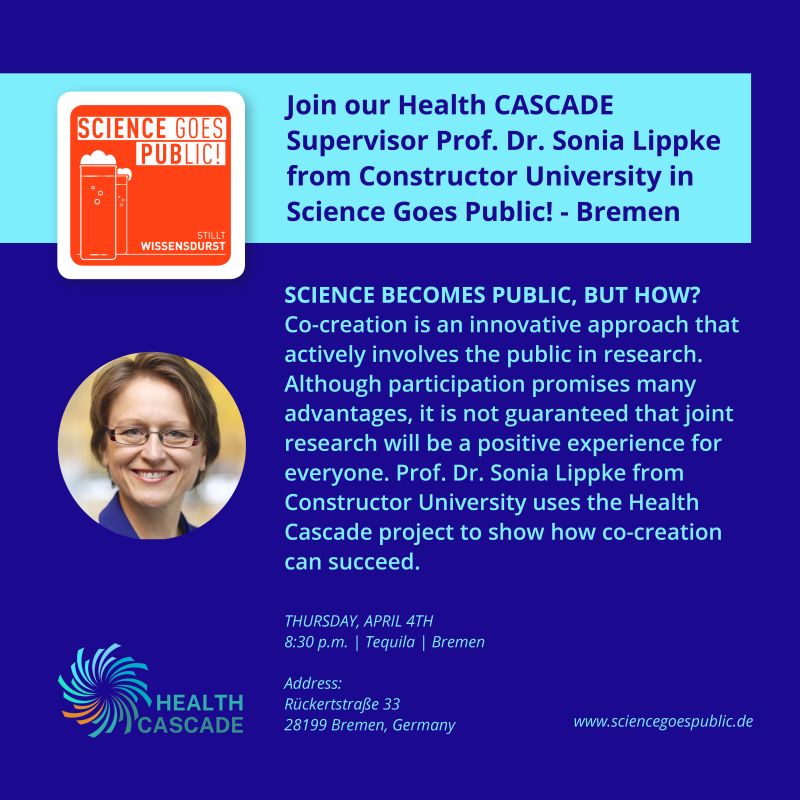 Well done @sonialippke taking @health_cascade #trustworthy #cocreation all the way to the #pub in sciencegoespublic.de