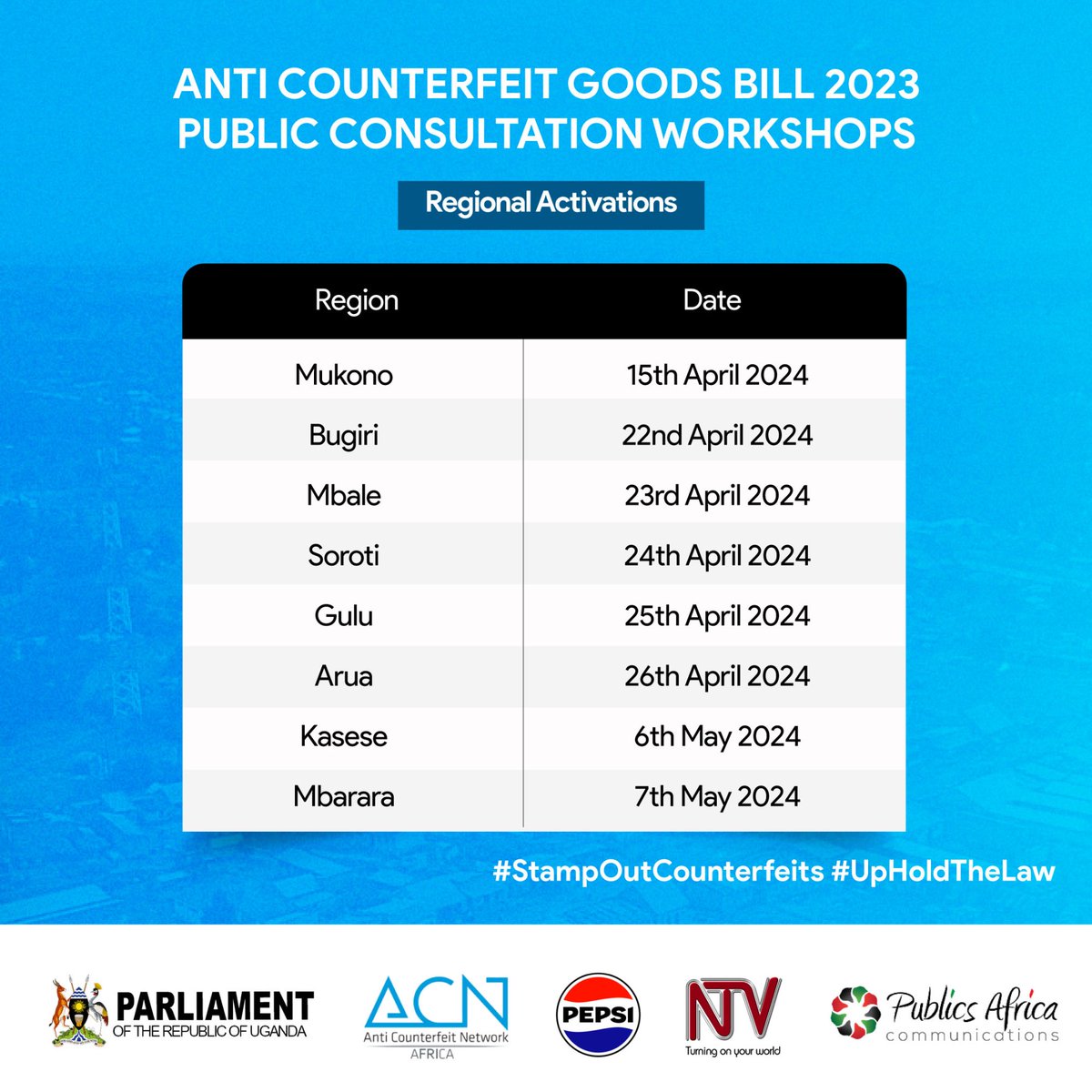 Don’t be negligent ❗️ Don’t condone ❗️ Report Counterfeits ❗️ ✅ Mukono ✅ Bugiri ✅ Mbale 📍 Soroti #StampOutCounterfeits #UpHoldTheLaw