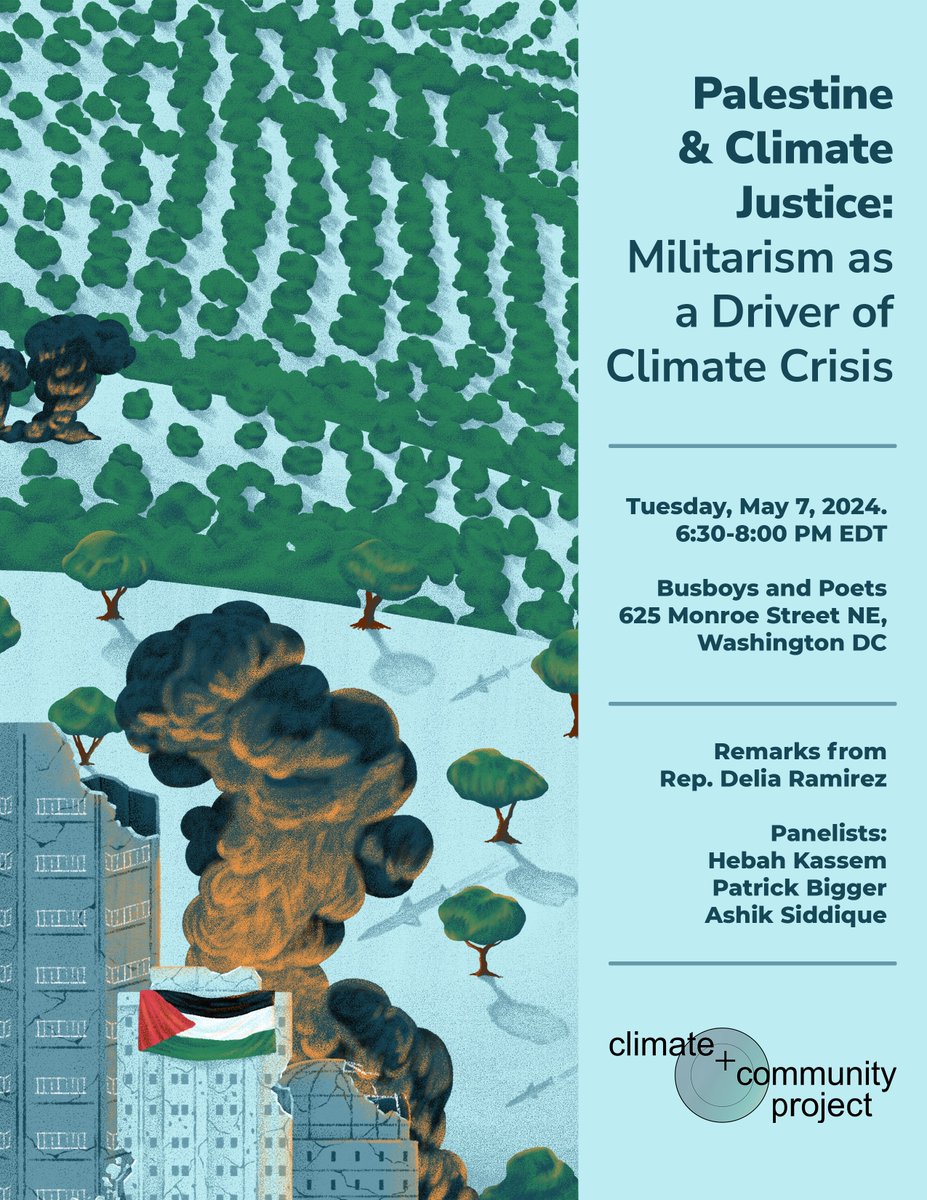 The US is poised to send Israel another $9 billion - no strings attached- as its atrocities in Gaza continue to mount. Join us on May 7 to hear about how US militarism and the genocide in Palestine intersect with the climate crisis - link to register below