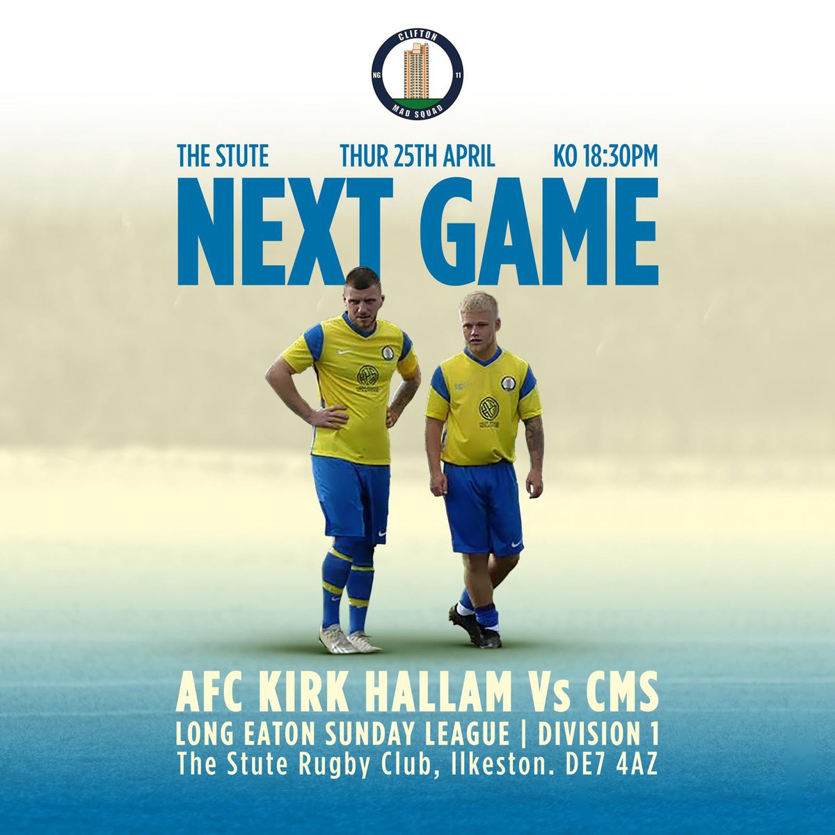 CMSFootballClub's tweet photo. CMS VS KIRK HALLAM

18:30 KICK OFF

We look to remain undefeated!

#YELLOWS https://t.co/A5AmaVJRVJ