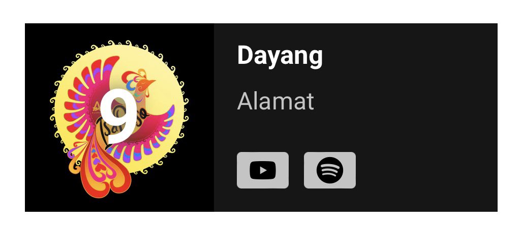 #ALAMAT HANDA ‘RAP!

Dayang hitting #9 on Myx Daily! Keep the royal support coming! Thank you mga Magaliw for voting! 

Please continue to vote for ‘DAYANG’ on MYX! ☝️🫶❤️

#ALAMATDayang #DAYANGKalasahanTaKaw