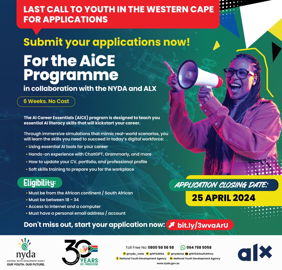 🚨🌟 Calling all young minds in the Western Cape! 🌟🚨 📢 LAST CHANCE to apply for the Al Career Essentials (AICE) program! 📢 Kickstart your career with essential AI literacy skills through immersive simulations mimicking real-world scenarios. Get hands-on experience with…