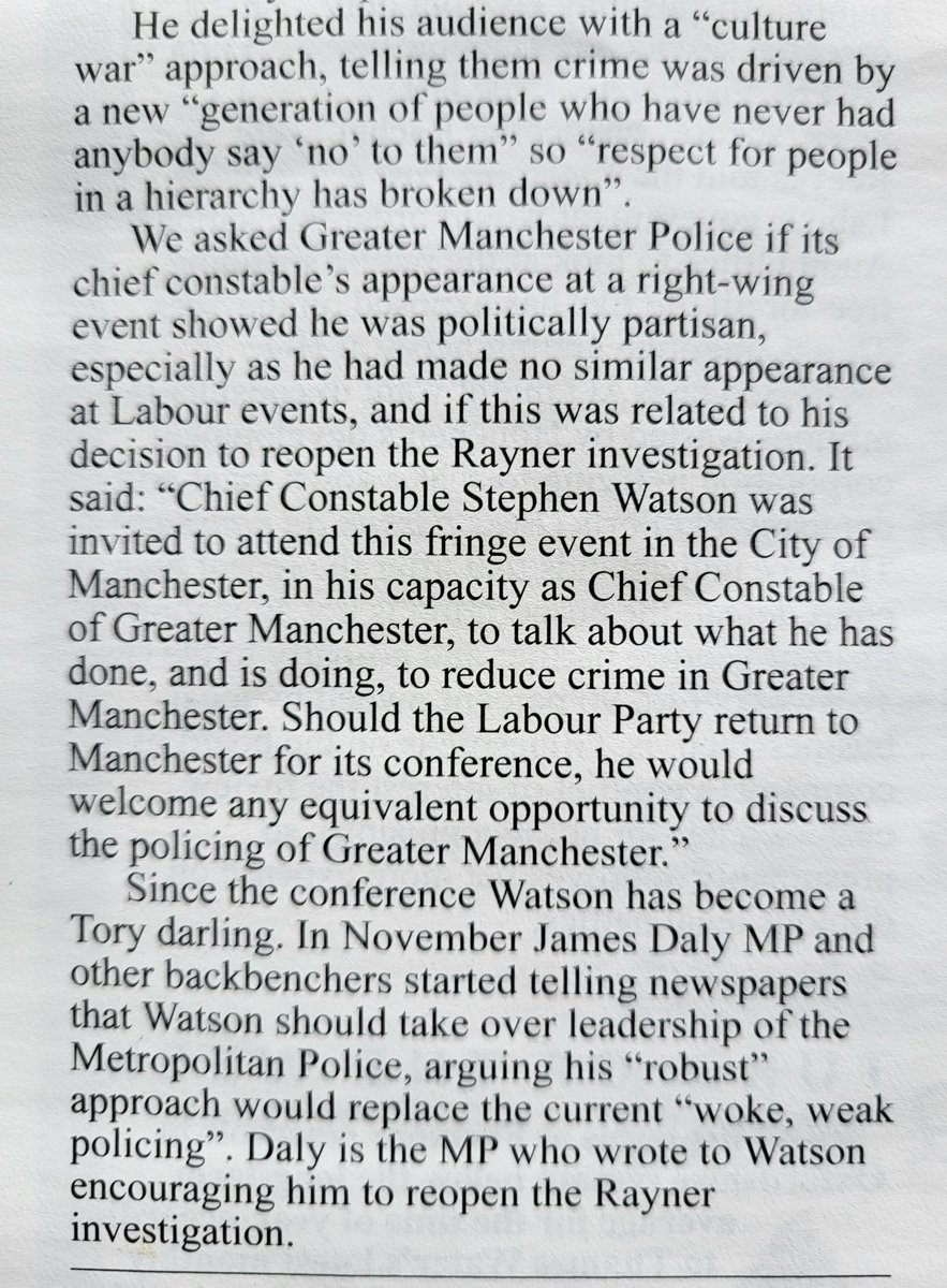 The politics of Stephen Watson, head of Greater Manchester Police, who decided to open an investigation into Angela Rayner. He agreed to speak at a hard right-wing fringe Freedom Association meeting where he engaged in culture wars. Time for Watson to explain. #PMQs #PrivateEye