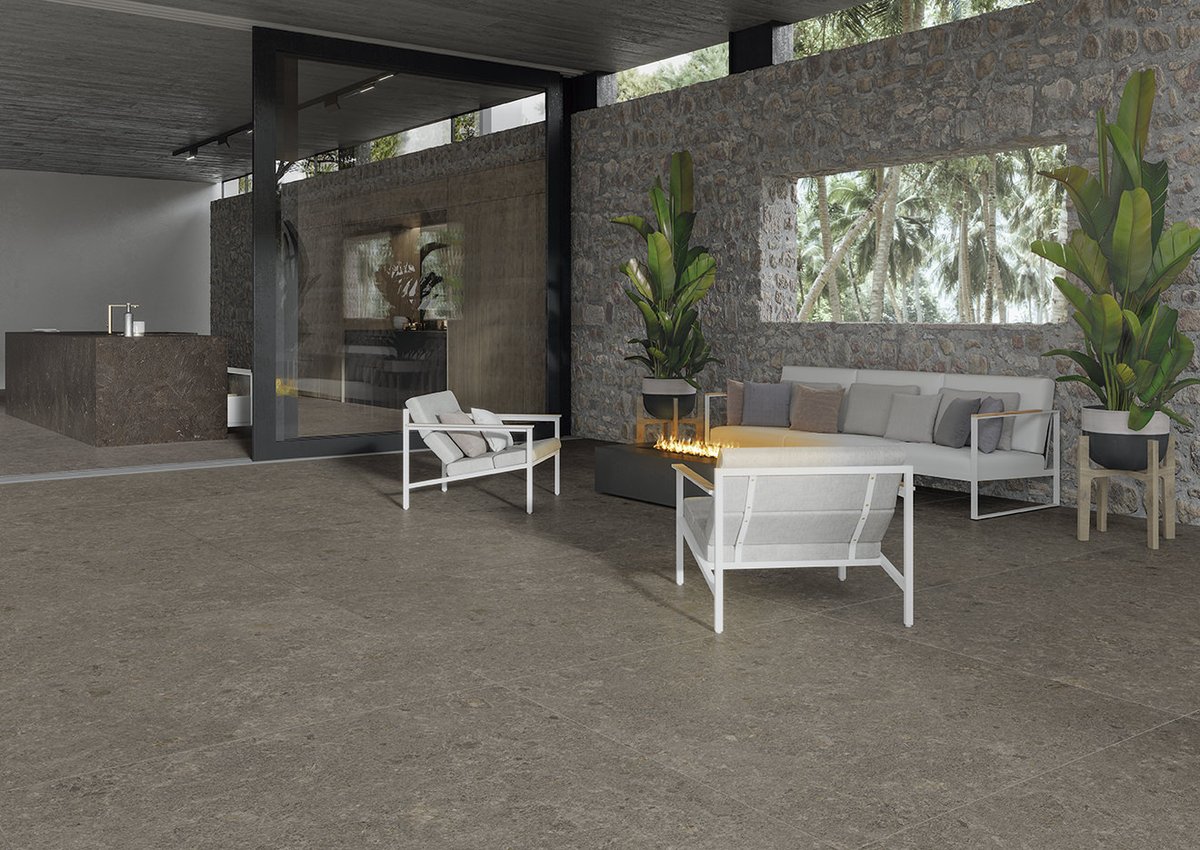 Inalco MDi surfaces are UV resistant, they are designed to maintain their original colour even under prolonged exposure to sunlight. This will ensure that your outdoor space remains vibrant and appealing throughout the summer months and beyond. Pictured: Meteora Gris flooring