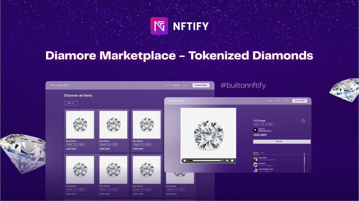 NFTify • NFT Marketplace Solution (@nftify_official) on Twitter photo Introducing Diamore Marketplace - where trend meets investment with cutting-edge technology!
Buying an #NFT and receiving a real natural diamond? Genius move by <a href="/diamore_market/">Tap for Diamonds 💎</a>!
💎💡 Admire the stunning diamonds now at: market.diamore.co ✨
#RWA #builtonnftify #NFTFam Introducing Diamore Marketplace - where trend meets investment with cutting-edge technology!
Buying an #NFT and receiving a real natural diamond? Genius move by <a href="/diamore_market/">Tap for Diamonds 💎</a>!
💎💡 Admire the stunning diamonds now at: market.diamore.co ✨
#RWA #builtonnftify #NFTFam
