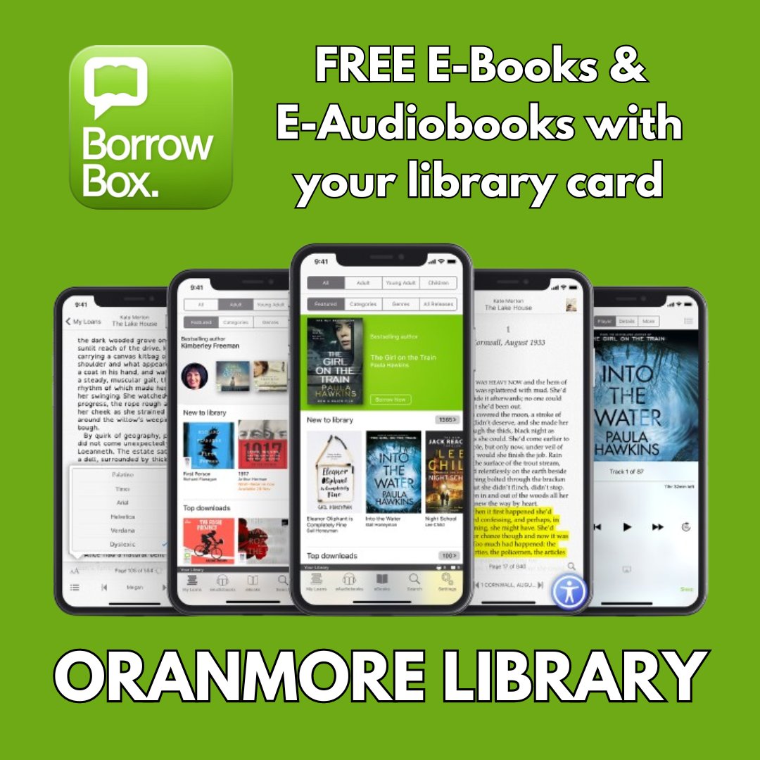 If you have a library card, you can use BorrowBox to get FREE E-Audiobooks and E-Books.  Simply download the app, log in with your library barcode number and PIN and off you go!  
#BorrowBox #ebooks #eaudiobooks #free #lovelibraries

@LibrariesIre
@LibrariesGalway
@oranmoreDOTie