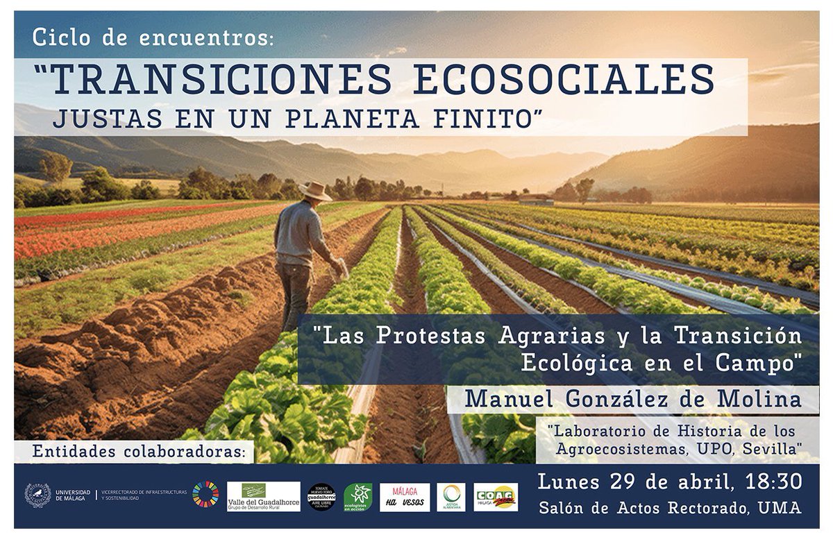 Necesitamos  Sistemas Agroalimentarios más  justos. No te pierdas este encuentro con ponencia del Profesor Manuel González De Molina de la UPO y la participación en el debate de <a href="/EeaMalaga/">Ecologistas en Acción Málaga Ciudad</a> <a href="/JusticiaAliment/">Justicia Alimentaria</a> <a href="/La_COAG/">COAG</a> <a href="/gdrguadalhorce/">@gdrguadalhorce</a> <a href="/malagaHAVESOS/">MálagaHAVESOS</a>  y Aso. Tomate Huevo de Toro