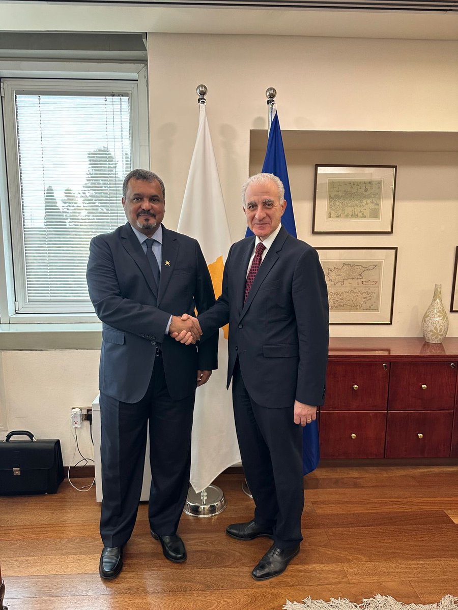 H.E. Ambassador Mohammed Al-Nahdi held a productive meeting with H.E. Andreas Kakouris, the permanent Secretary of the Ministry of Foreign Affairs of Cyprus. The meeting discussed the bilateral relations between the two friendly countries and ways to enhance joint cooperation.