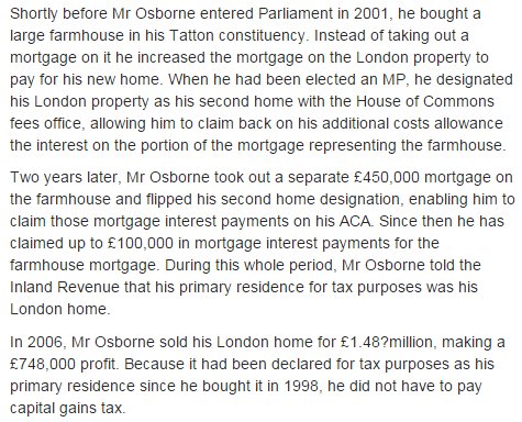Forget @AngelaRayner this is how it's done George Osborne: Made over a million manipulating his expenses fraudulently to buy and sell a farmhouse and paddock, the taxpayer had to foot the bill (From the Telegraph) #PMQs