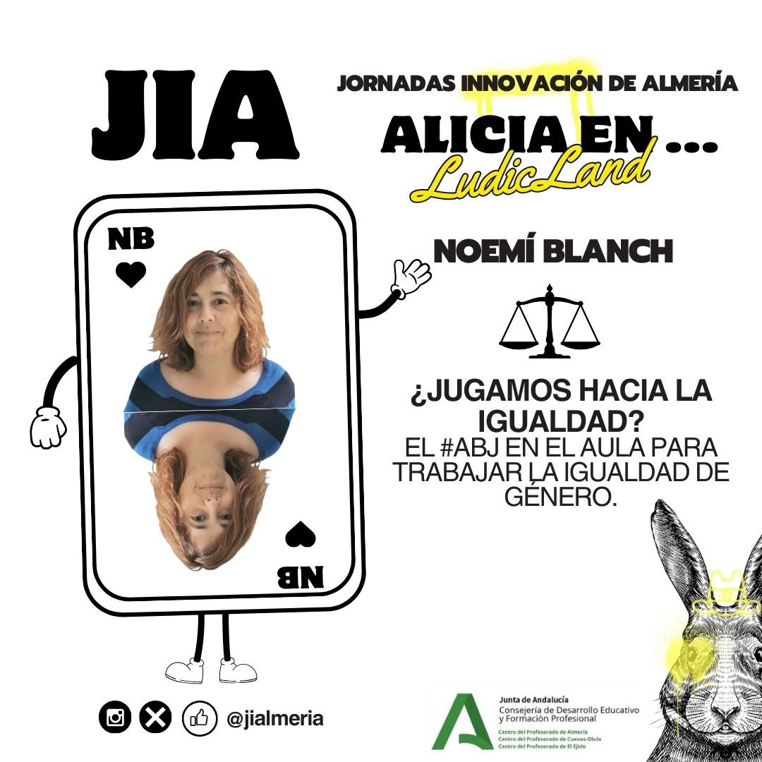 JIAlmeria's tweet photo. 🃏Taller 3️⃣ con @Noeblanch 

💜 ¿Jugamos hacia la igualdad? El #ABJ en el aula para trabajar la igualdad de género 

🗓️ 10 y 11 de mayo

 #JIAlmeria #JIAlmeria24 

@cepalmeria @cepejido @cepcuevasolula @FormacProfAnd

Inscripción: https://t.co/WN6bbYKes7 https://t.co/ofLsC9pOQ2