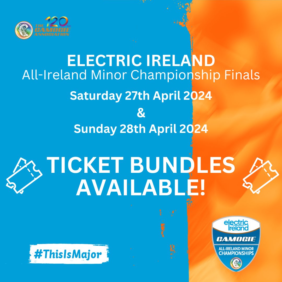 🎟️@ElectricIreland All-Ireland Minor Finals Ticket Bundles🎟️ The following ticket bundles are available for all games across this weekend's finals. ➡️ U16 Bundle (10 U16 + 1 adult) €30 ➡️ Student group 10+ €7.50 camogie.ie/news/electric-… #ThisIsMajor #OurGameOurPassion