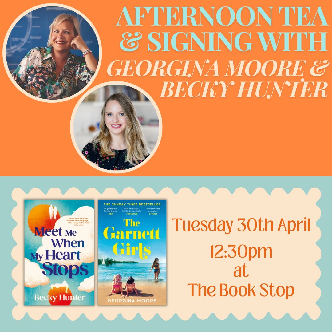 It's less than a week now until we'll be welcoming @PublicityBooks & @Bookish_Becky to The Book Stop for afternoon tea and signings of their recent releases, 'The Garnett Girls' & 'Meet Me When My Heart Stops'!🌼 (1/2)