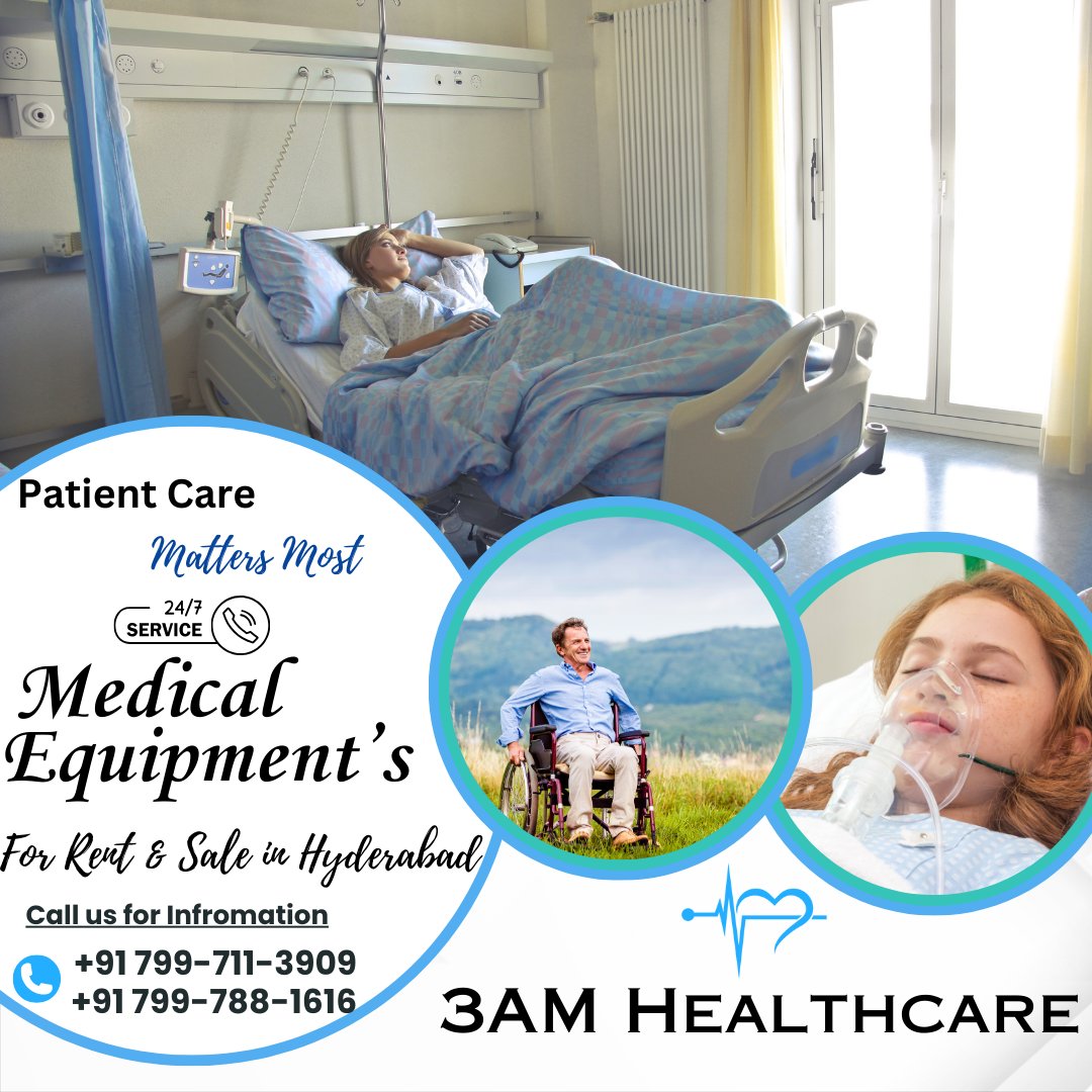 Need medical equipment rentals in Hyderabad? 3AM Healthcare has you covered! ️ Rent hospital beds, wheelchairs, oxygen supplies (cylinders & concentrators), & respiratory aids (BiPAP & CPAP). Fast delivery & expert support. 
#MedicalEquipmentRentals #3AMHealthcare