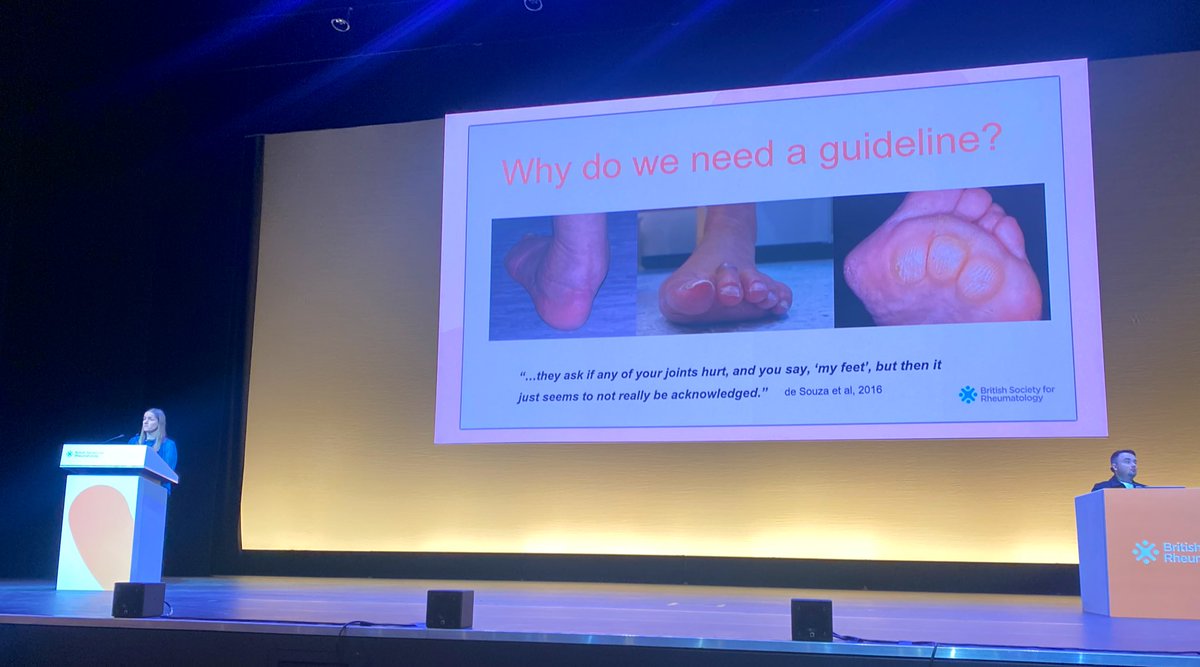 “Patients should have access to customised orthoses.” “Therapeutic footwear may be effective at reducing pain & improving function.” Wound management “Systemic treatment for infection and/or IA disease activity should be considered.” - Lara Chapman, Foot health in IA #BSR24