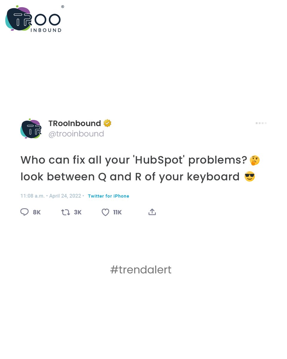 Struggling with Any 'HubSpot' problems?

look between the Q and R of your keyboard
who can help you?

'WE' 😎

#socialmediatrend #trendalert #hubspot  #hubspotsolutions #trending #currenttrend  #TRooInmbound #hubspotpartner #socialsamosa #solutionprovider #hubspotsolutionprovider