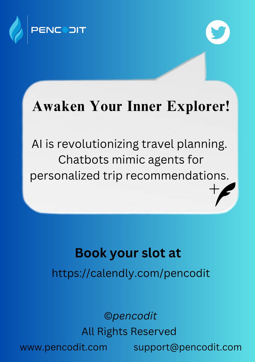 Let's ignite our wanderlust! 🌍 AI is reshaping travel planning with chatbots offering personalized recommendations and predictive algorithms optimizing bookings.✨ #AIinTravel #Wanderlust #TravelTech #HumanTouch #ExploreTogether #PencodIT #PencodITConsultingService