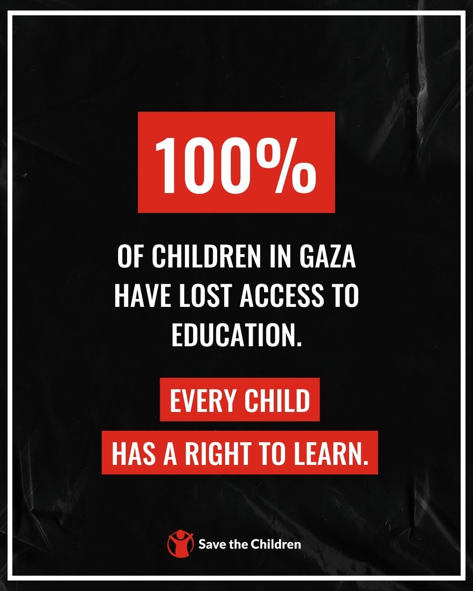 Every single #child has a right to learn 📚.

But right now none of the 625,000 Palestinian #children in #Gaza can go to school. Hundreds of school buildings have been damaged or destroyed, and those that are still standing can't function.

#StopTheWarOnChildren #CeasefireNOW