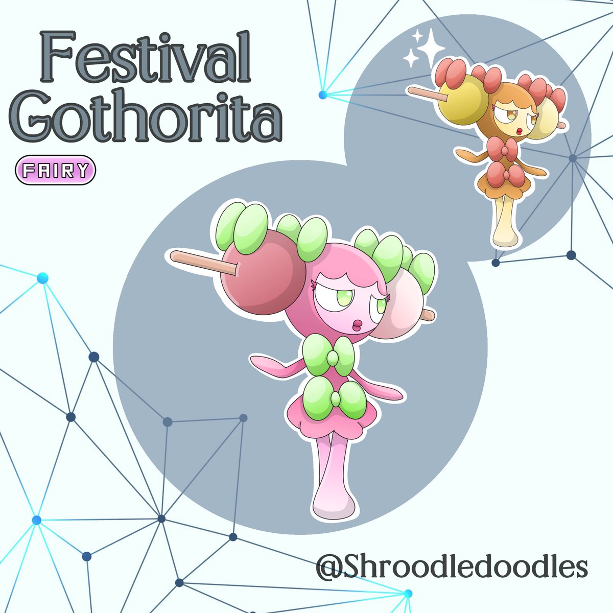 Shroodledoodles's tweet photo. Festival inspired gothita line! 🍡 

#fakemon #Pokemon #fakemonartist #festivals https://t.co/jsbhogLSgj