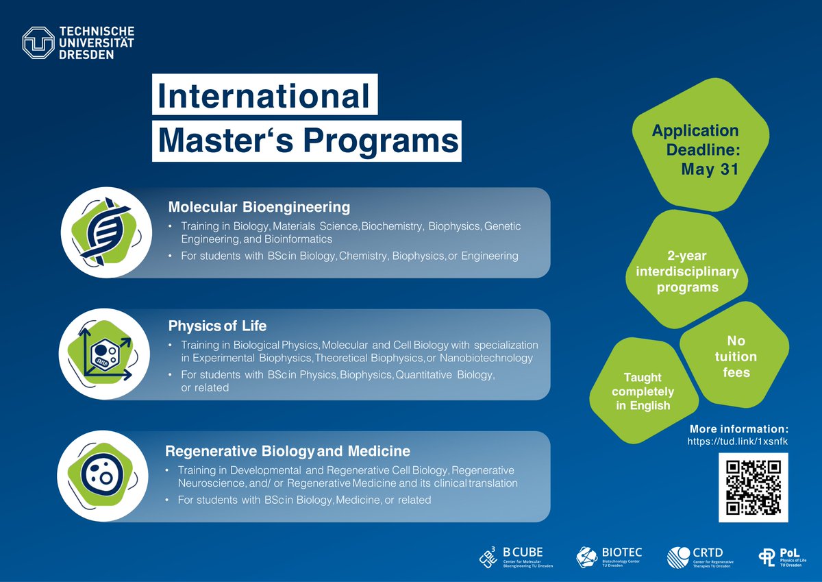 🚨The application for our Physics of Life Master program is now open! 🚨
Are you interested in Biological Physics or Quantitative Biology? Join our interdisciplinary Master's program with <a href="/PoLDresden/">Physics of Life Dresden</a> and <a href="/CRTDpress/">CRTD</a> 🤓 

Learn more &amp; apply now ➡ tud.link/1xsnfk