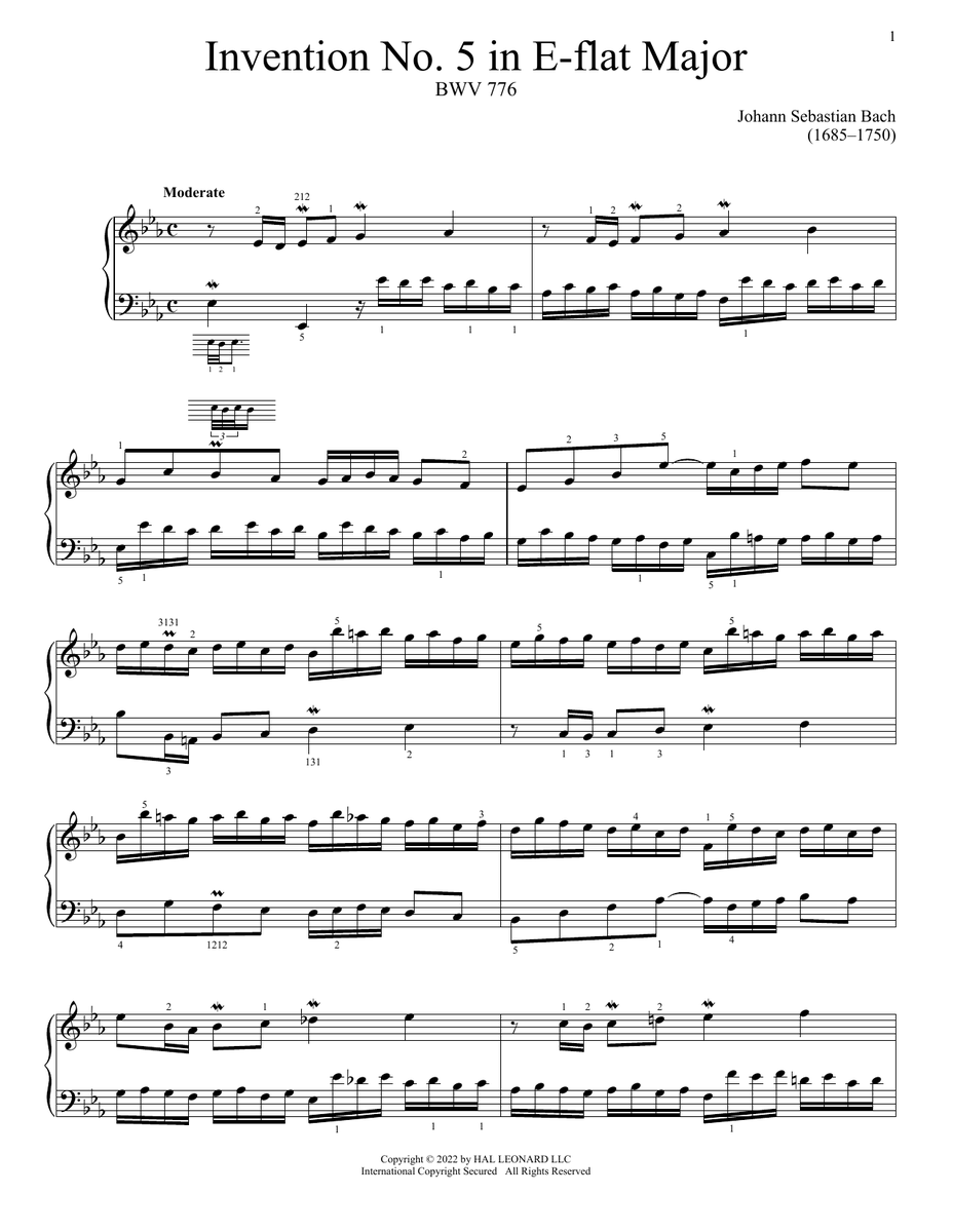 Johann Sebastian Bach Invention No. 5 In E-Flat Major, BWV 776 Sheet Music Notes freshsheetmusic.com/johann-sebasti… #johannsebastianbach #music #piano