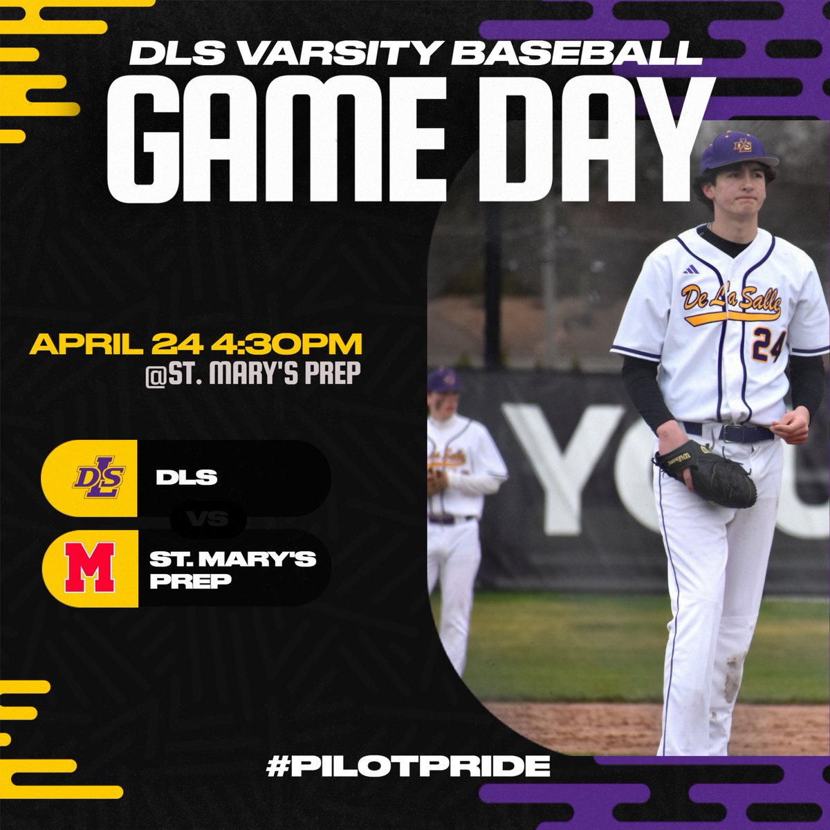 Good luck to DLS Varsity Baseball as they go up against St. Mary’s Prep at 4:30PM today, April 24, at St. Mary's Prep. Let’s go, Pilots! 

#PilotPride @Pilots_Baseball @CHSL1926