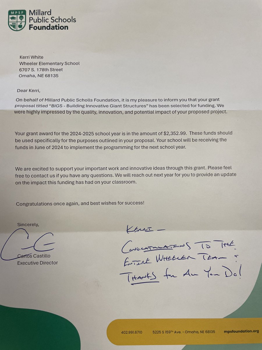 Mrs. White wrote a grant to get incredible STEM materials into the hands of kindergarteners 💖 We are so proud & grateful for her!!  Thank you Millard Public Schools Foundation for supporting these stellar educators 🌟 @MPS_Foundation @CLManzitto @GregWunderlich @white_klwhite