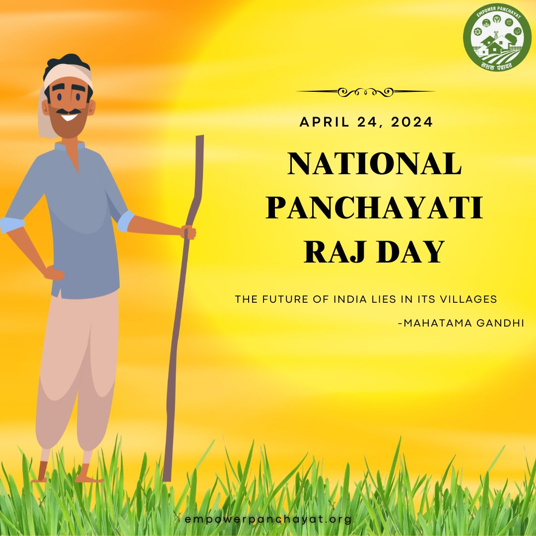 On this #PanchayatiRajDiwas, let's renew our commitment to realizing Gandhiji's vision of 'Gram Swaraj' by transferring powers to Panchayats - the custodians of community welfare & drivers of inclusive, sustainable progress for all. #trend #PanchayatiRajDiwas #PanchayatiRajDay